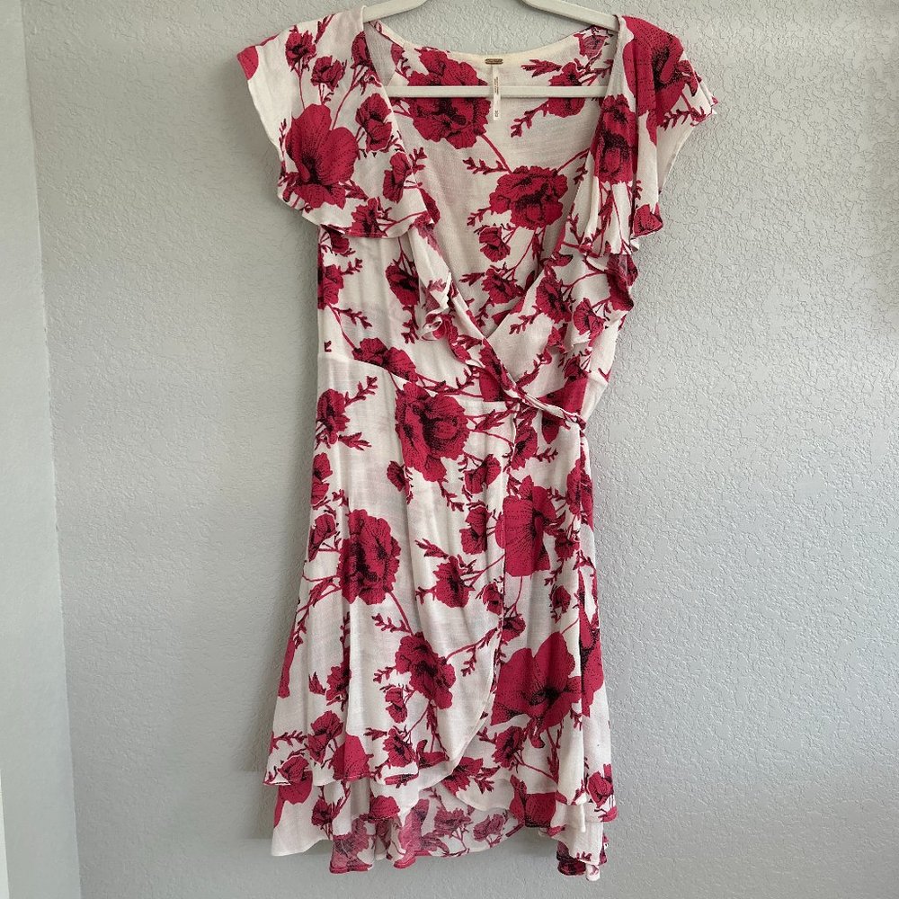 Free People | Pink & White French Quarter Print Wrap Mini Dress | M